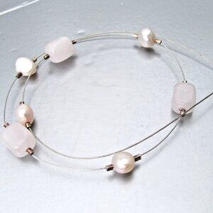 Retired Silpada Sterling Rose Quartz & Pearl Station Necklace N1724